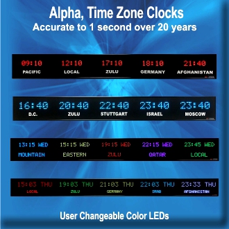 BRG's Alpha Digital LED Time Zone Clocks, World Clock, Zulu Clock